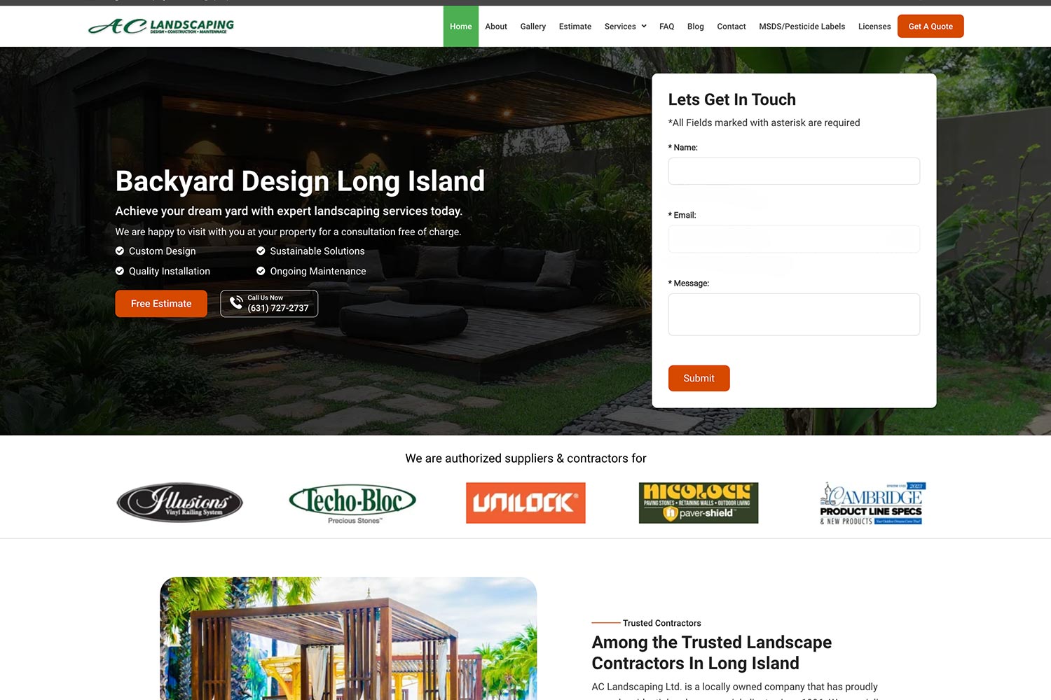 AC Landscaping website homepage