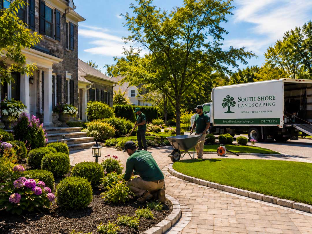 Front yard landscaping in East Islip, NY